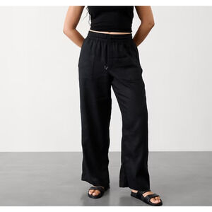 Athleta Washed Black Cabo Retreat 100% Linen Wide Leg High Rise Pants Size 0